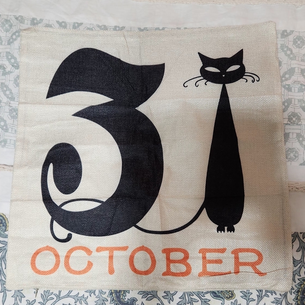 Halloween October CAT Pillow Cover Set (2) Throw Pillow Covers 18" x 18" NWOT
